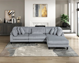 English Elm Living 4-Piece Modular Sectional Sofa Set in Corduroy Upholstery with Plush Cushions and Solid Wood Legs Gray 40 L x 40 W x 17.5 H B011S01559