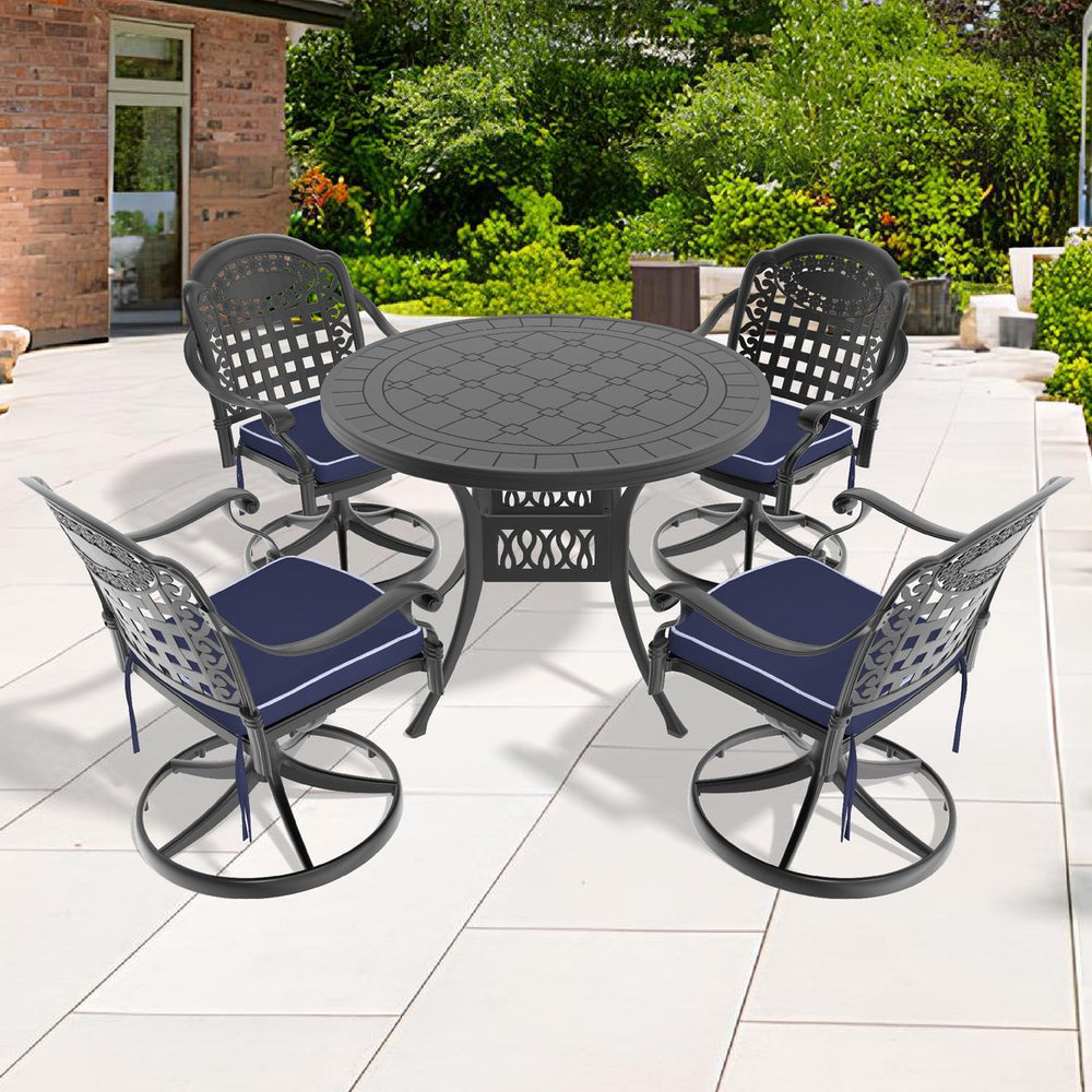 English Elm 5-Piece All-Weather Cast Aluminum Dining Set With 4 Swivel Chairs & Round Table For Outdoor Bliss W1710S00438