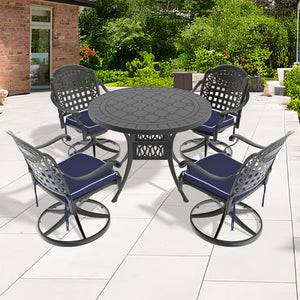 English Elm 5-Piece All-Weather Cast Aluminum Dining Set With 4 Swivel Chairs & Round Table For Outdoor Bliss W1710S00438