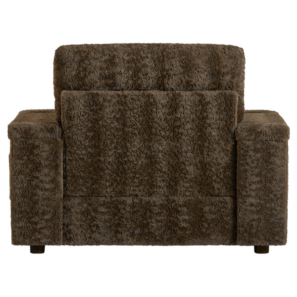English Elm 42" Oversized Chaise Lounge with Plush Faux Rabbit Fur, Hidden Arm Storage, Cup Holder, Convertible Sleeper Brown N723P232726D