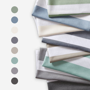 JLA Home Madison Park - Shower textured waffle curtain with modern stripe and 3M Scotchgard water-repellent finish for spa feel Blue MP70-8551