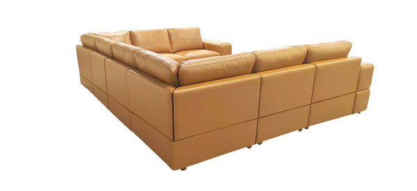 English Elm Large Square Arm Leather Match Modular Sectional for Spacious Living Rooms Ginger B2748S00137
