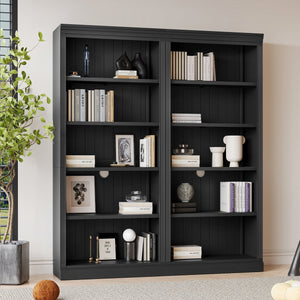 English Elm 83" 5-Tier Bookcase Suite with LED Light Strip, Adjustable Shelves, Cable Hole & 55lb Capacity, Black N751S246920B