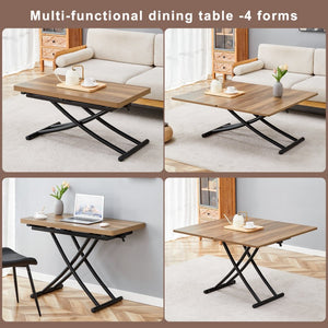 English Elm Table and Chair Set Adjustable Height Mdf Wood Grain Top with Four Linen Dining Chairs Black,Natural Wood W1151S03768