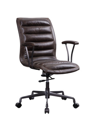English Elm Zooey Distress Chocolate Top Grain Leather Office Chair - Executive 360° Swivel, Adjustable Lift, Padded Armrest, 5-Star Caster Base B2726P386522