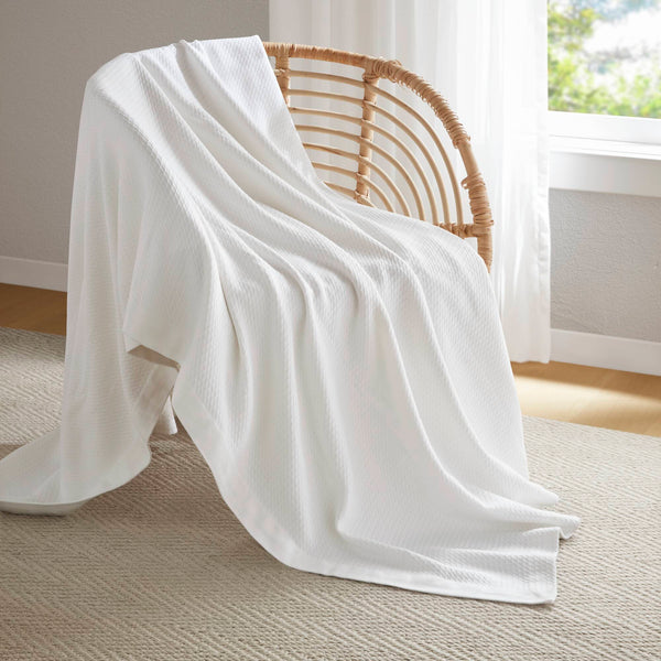 JLA Home Madison Park - Blanket Madison Park Egyptian Cotton Luxury Throw — Breathable, Ultra-Soft, Durable Everyday Comfort White MP51N-5163