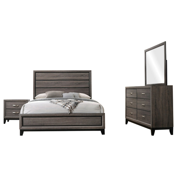 English Elm Carina 4-Piece Queen Panel Bedroom Set In Grey Oak & Black - Modern Chic Design With Storage Solutions B062S00903