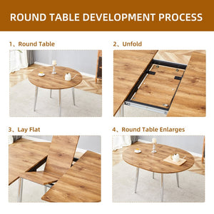 English Elm Table and Chair Set Extendable Round to Oval Wood Grain Mdf with Four Pu Seats W1151S03960