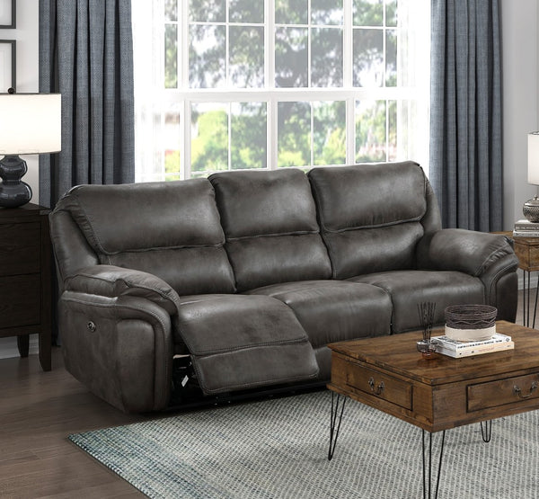 English Elm Plush Power Reclining Sofa Set Microfiber Upholstered Loveseat with Usb Charging Console Gray B011S01289