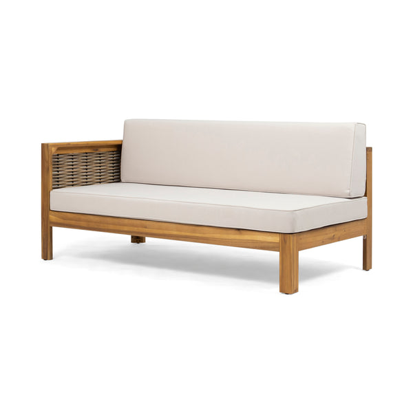 English Elm Christopher Knight Home® - LINWOOD Handcrafted Left-Arm Sofa in Beige with Acacia Wood, Teak Finish, Water-Resistant Cushions 66381.00BGE