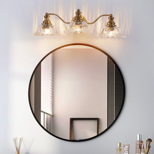 English Elm 24 Vintage 3-Light Bathroom Wall Sconce with Iron and Glass Shades - Elegant Vanity Fixture for Mirror Gold W1340P284603