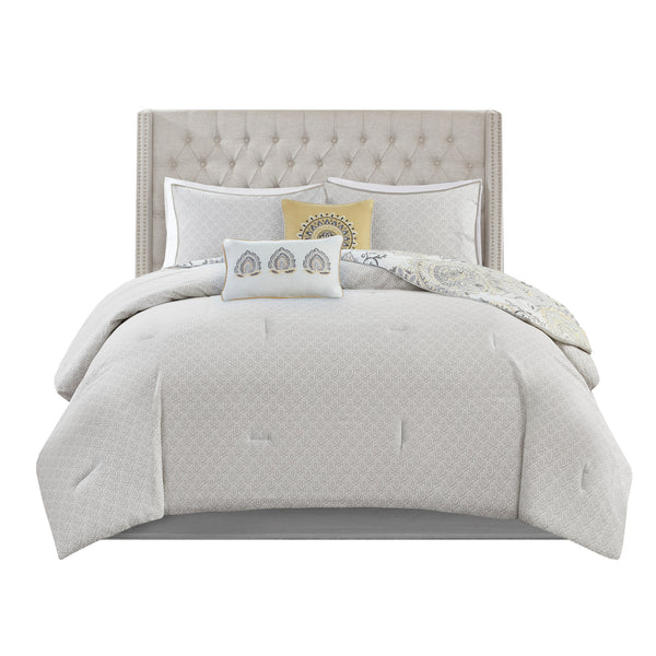 English Elm 8 Piece Reversible Cotton Comforter Set - Floral & Medallion Print, Cal King, Oeko-Tex Certified B03597285