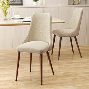 English Elm Christopher Knight Home® - Mid Curved Back Mid Century Dining Chairs Set of 2 Upholstered Fabric Tapered Iron Legs Stylish Comfort and Durable Design Walnut,Wheat 60783.00WET