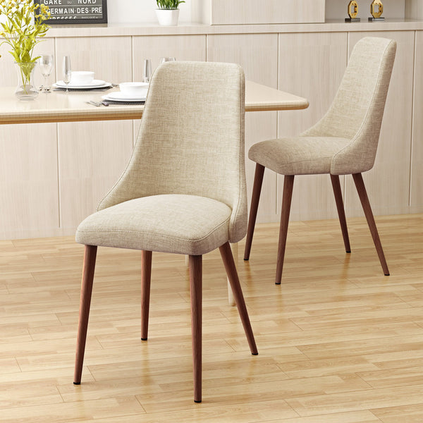 English Elm Christopher Knight Home® - Mid Curved Back Mid Century Dining Chairs Set of 2 Upholstered Fabric Tapered Iron Legs Stylish Comfort and Durable Design Walnut,Wheat 60783.00WET