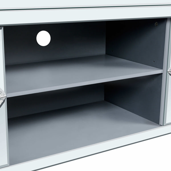 English Elm 47 Inch Mirror Tv Media Console - Stylish Dual Door Design With Elegant Diamond Glass, Ideal For 50-Inch Tvs W1445P299046