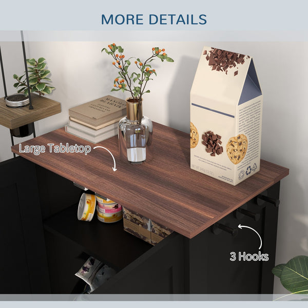 English Elm PawHut Elevated Dog Feeding Station with Hidden Bowls, Storage Cabinet, Adjustable Heights & Hooks Black W2225P200365