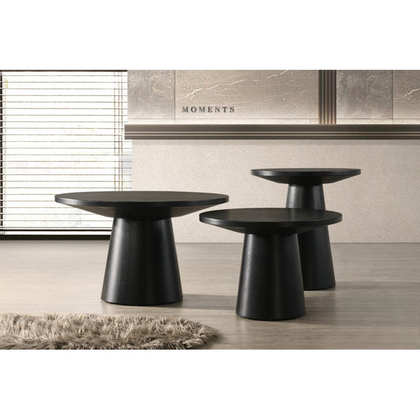 English Elm 29 Sculptural Round Wood Coffee Table with Pedestal Base, Beveled Top for Modern Minimalist Living Rooms Black 16.5 L x 16.5 W x 18 H B011S01867