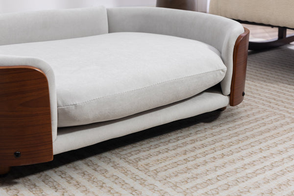 English Elm Scandinavian Elevated Dog Bed Luxury Pet Sofa with Walnut Bent Wood Back Velvet Gray, Large Size W794P366327