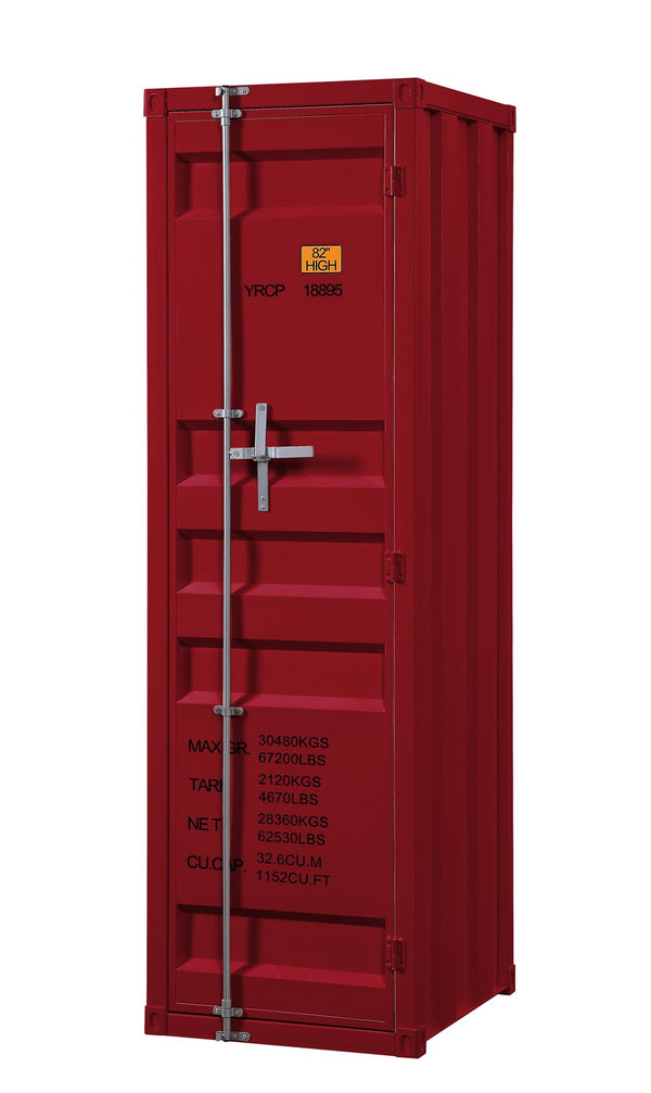 English Elm Cargo Red Metal Wardrobe with Hanging Rod, Shelf & Industrial Locking Design for Durable Storage B2726P263388