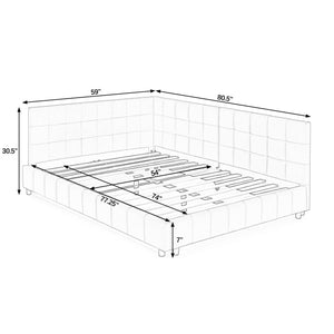 English Elm Full Upholstery Bed Frame with Tufted Velvet Sofa-Style Backrest and Armrests, Sturdy 500lb Capacity Black W487S00222
