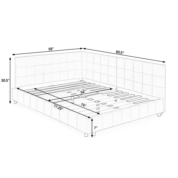 English Elm Full Upholstery Bed Frame with Tufted Velvet Sofa-Style Backrest and Armrests, Sturdy 500lb Capacity Black W487S00222