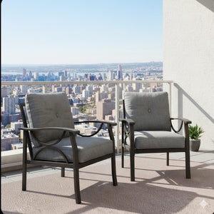 English Elm Set of 2 Outdoor Steel Armchairs Powder Coated Matte Frame with Cushioned Patio Seating Gray+ Khaki B082P455143