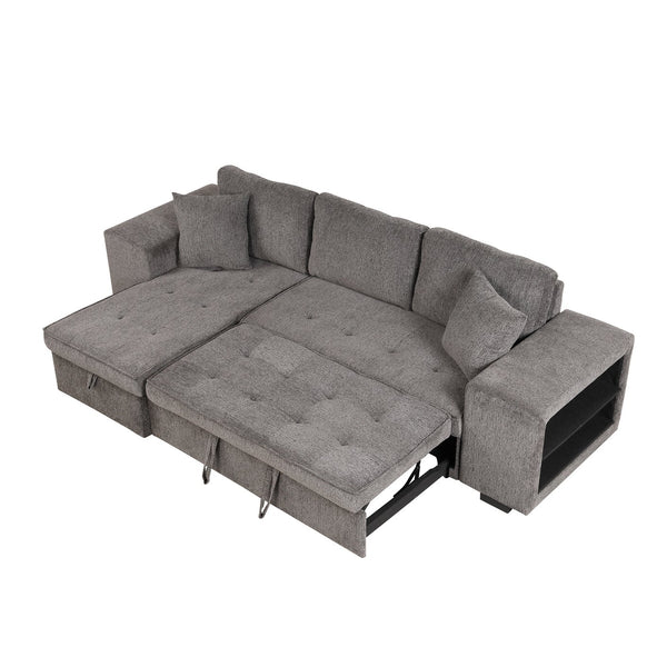 English Elm 104.5" Modern L-Shape Reversible Sectional Sofa Bed with Storage Chaise, Knox Charcoal Linen, 2 Pillows Included SG000430AAB