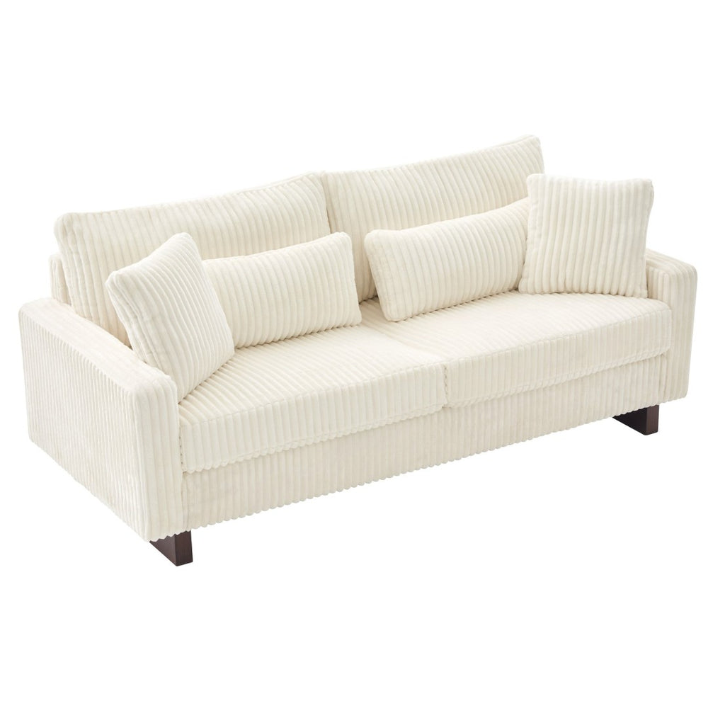 English Elm Modern Corduroy Upholstered Loveseat Sofa with Pocket Springs and Four Accent Pillows Beige N763S000040A