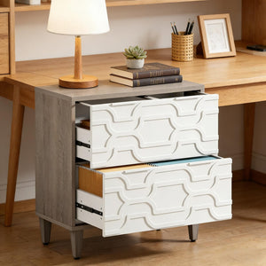 English Elm 2-drawer File Cabinet with Reinforced Top White Grey Modern Home Office Storage T3971P451241