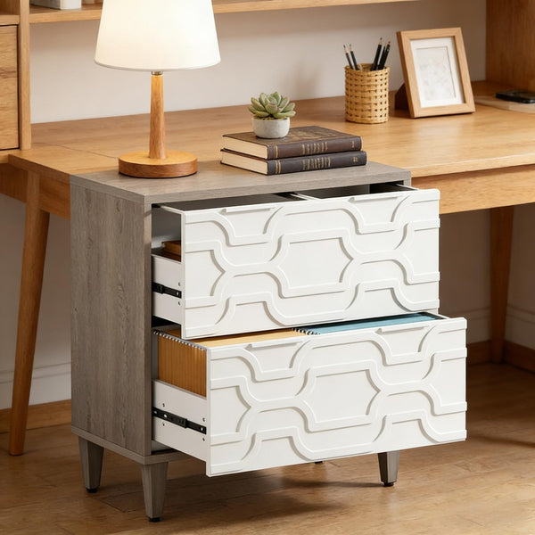 English Elm 2-drawer File Cabinet with Reinforced Top White Grey Modern Home Office Storage T3971P451241