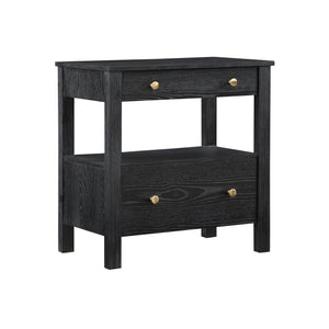 English Elm Danielle Modern 2-Drawer Nightstand in Black Oak Veneer with Gold Knobs, Smooth Glides & Shelf B050P376972