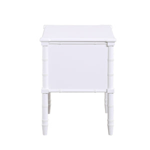 English Elm Emmett carved bamboo nightstand with 2 full‑extension drawers, brass knobs and floor‑protecting glides White B050P376943