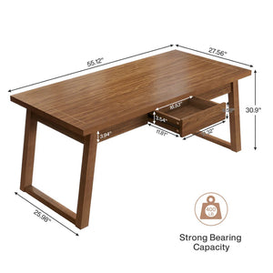 English Elm Rectangular Walnut Dining Table with Hidden Drawer and Tapered Solid Wood Legs Seats Six T3971P447210