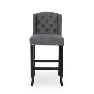 English Elm Christopher Knight Home® - Vienna Tufted Wingback Counter Stools Set of 2 — Button-Tufted Fabric, Nailhead Trim, Rubberwood Frame Charcoal 64856.00CHAR