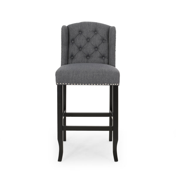 English Elm Christopher Knight Home® - Vienna Tufted Wingback Counter Stools Set of 2 — Button-Tufted Fabric, Nailhead Trim, Rubberwood Frame Charcoal 64856.00CHAR