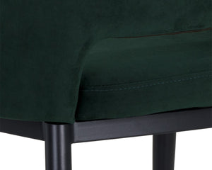 Sunpan THATCHER Dining Armchair in Deep Green Sky - Modern Barrel-Back Design with Black Steel Frame 104965