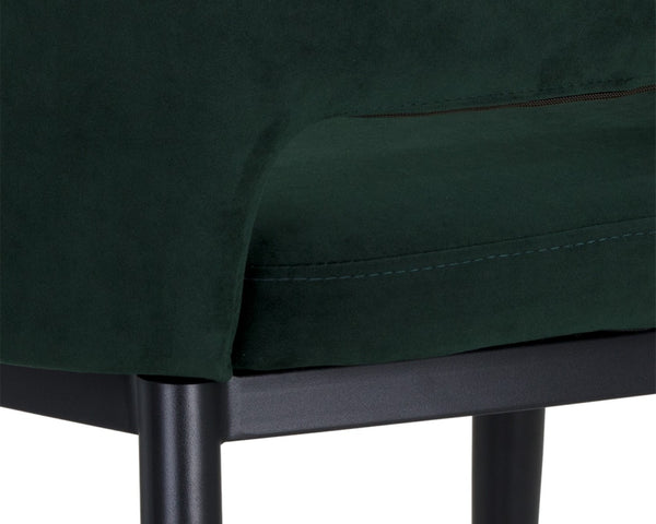 Sunpan THATCHER Dining Armchair in Deep Green Sky - Modern Barrel-Back Design with Black Steel Frame 104965