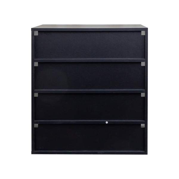 English Elm Shoe Display Case with RGB LED Remote, Tempered Glass Stackable Organizer for Sneakers Showcase Black W331P242617