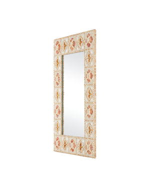 Currey & Company Junonia Shell-incrusted Rectangular Mirror With Floral Motifs - Versatile Hanging Options Included! Yellow Shell ,Wood ,Glass 1000-0169-currey-company