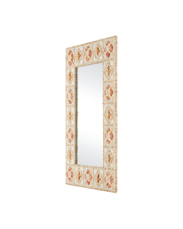 Currey & Company Junonia Shell-incrusted Rectangular Mirror With Floral Motifs - Versatile Hanging Options Included! Yellow Shell ,Wood ,Glass 1000-0169-currey-company