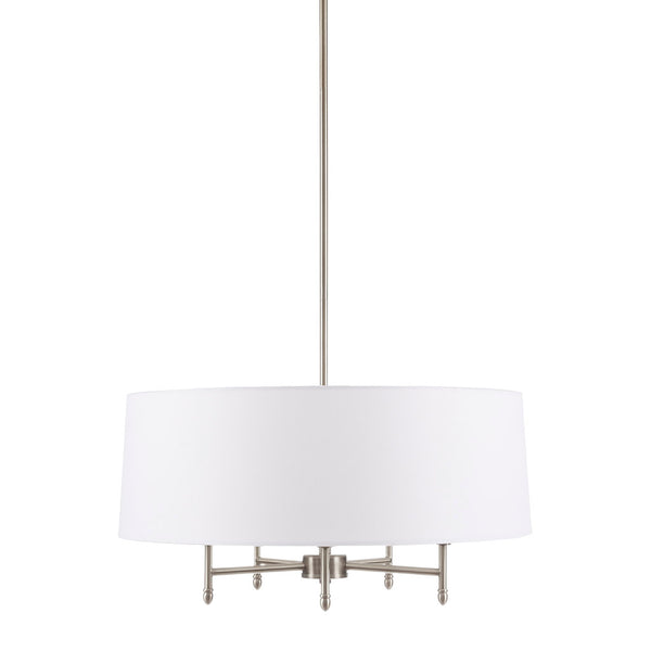 JLA Home Hampton Hill - Presidio Elegant 5-Light Dimmable Chandelier with Tapered Fabric Drum Shade and Adjustable Height, Brushed Metal Finish Silver/White MPS150-0107
