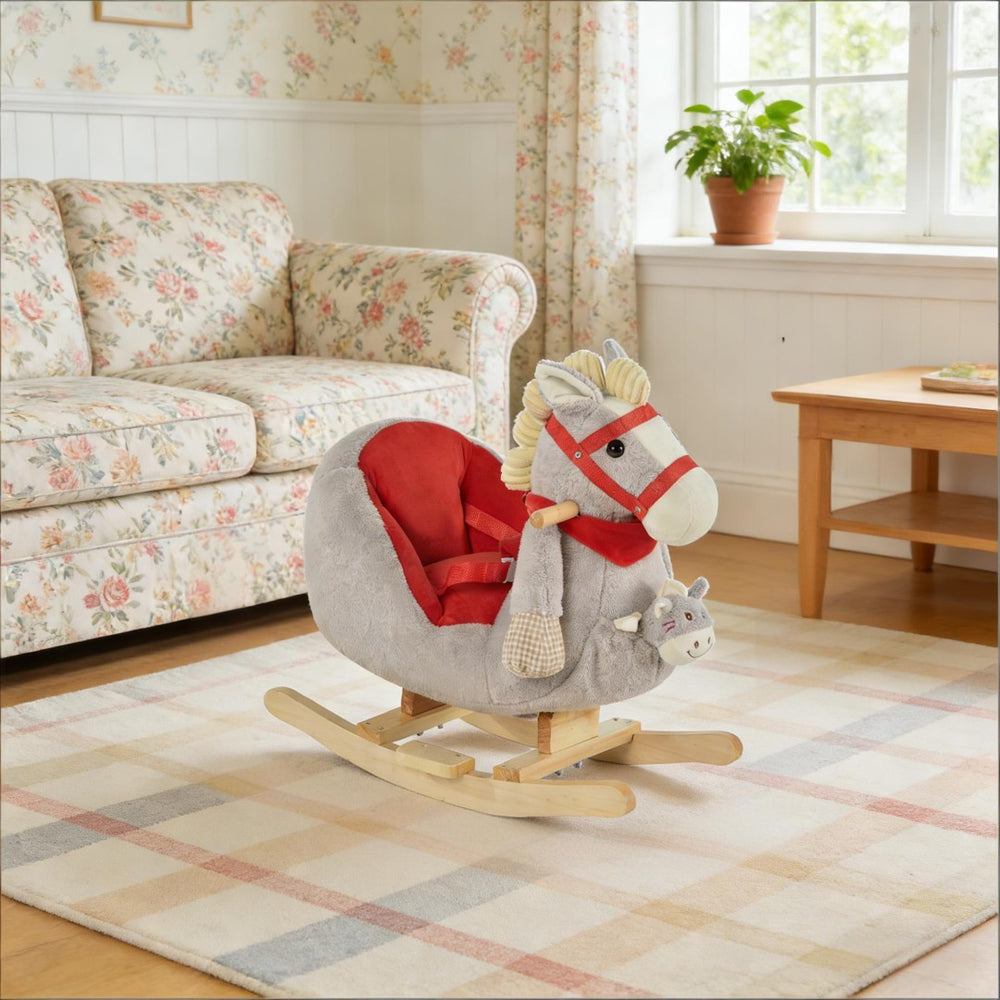 English Elm Dinosaur Plush Rocking Toy for Toddlers with Sound Effects and Wooden Base T3971P442607