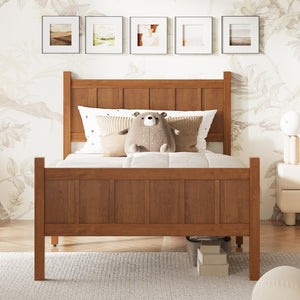 English Elm Twin Platform Bed Vertical Slat Headboard Farmhouse Shaker Wood Grain Finish Bedroom Walnut N733P422478D