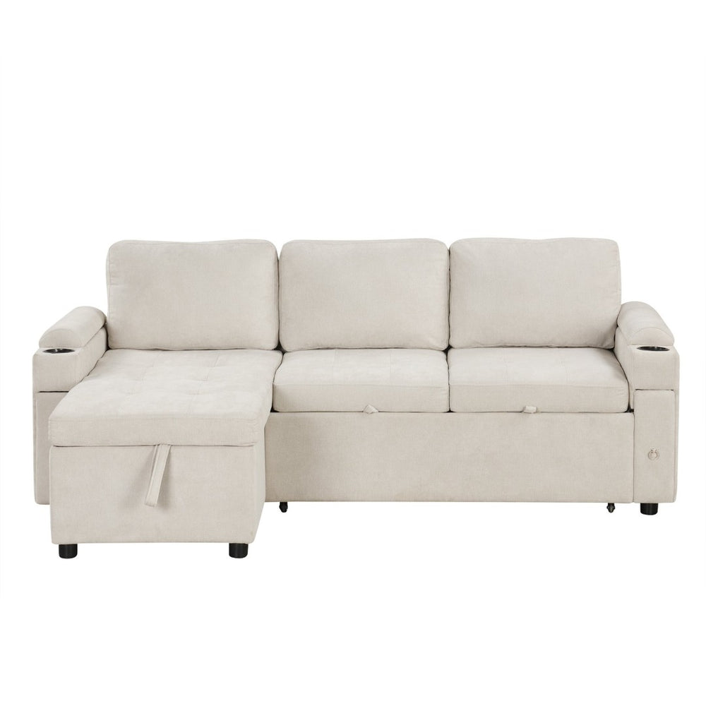 English Elm 83.5" Convertible Sectional Sleeper Sofa with Storage Chaise and Usb Ports N719P237944A