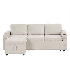 English Elm 83.5" Convertible Sectional Sleeper Sofa with Storage Chaise and Usb Ports N719P237944A