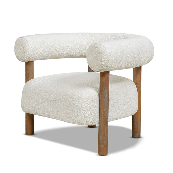 English Elm Jennifer Taylor Home - Fuji Plush 37" Mid Century Barrel Arm Chair in Ivory Bouclé — Wide 28" Seat, Solid Rubberwood Legs B2719P238263