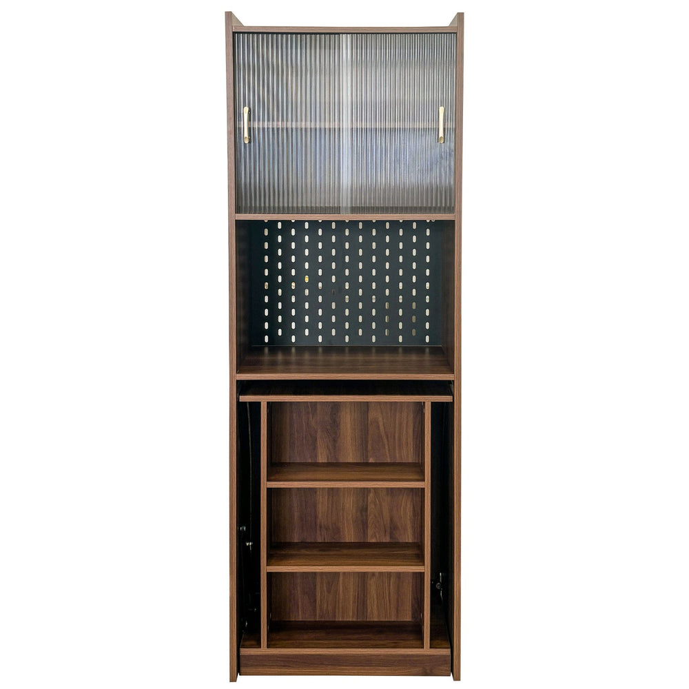 English Elm Folding Wall-Mount Desk with Shelves and Pegboard, Space-Saving Foldable Workstation for Small Rooms W331S00199