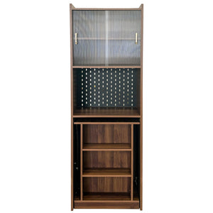 English Elm Folding Wall-Mount Desk with Shelves and Pegboard, Space-Saving Foldable Workstation for Small Rooms W331S00199