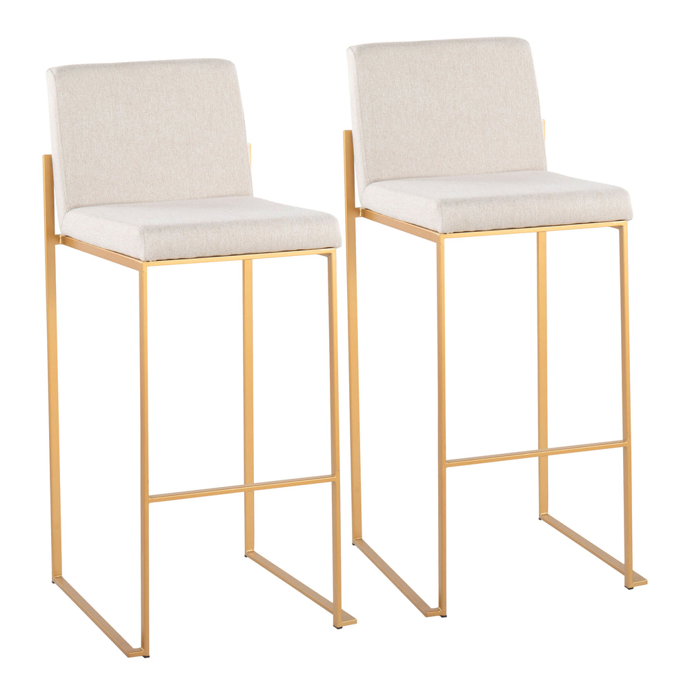 English Elm Fuji High Back Barstools In Gold Steel & Beige Fabric - Set Of 2 For Modern Kitchen Elegance B202P222174