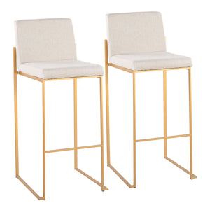 English Elm Fuji High Back Barstools In Gold Steel & Beige Fabric - Set Of 2 For Modern Kitchen Elegance B202P222174